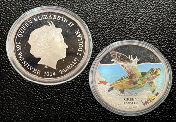 2014 Tuvalu $1 Green Turtle Silver Coin